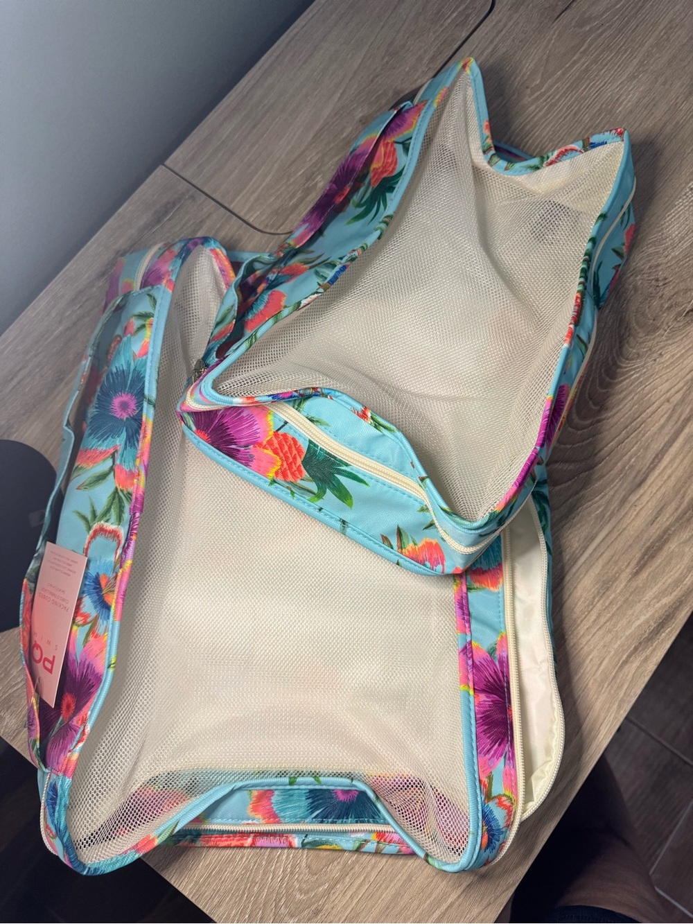 PQ Swim Tropical Floral Packing Cubes Set Aqua Mesh Travel Organizers NWT